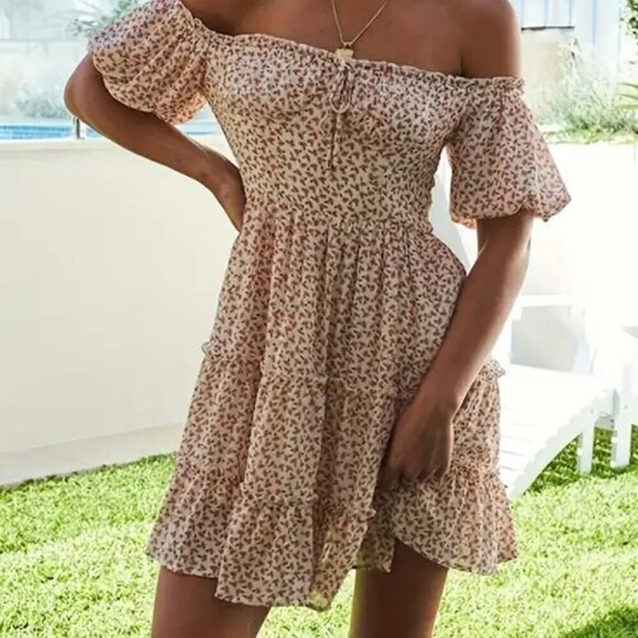 Mustard Boho Mini Dress Sundress - Picture 1 of 9